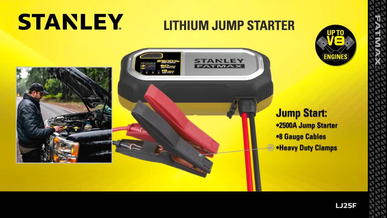 Stanley 2500 Peak Amp Lithium Portable Jump Starter with Portable