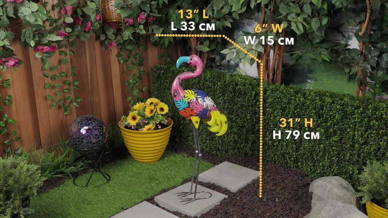 Alpine Corporation Metal Colorful Flamingo with Leaves Decor Alpine Corporation Metal Colorful Flamingo with Leaves Decor