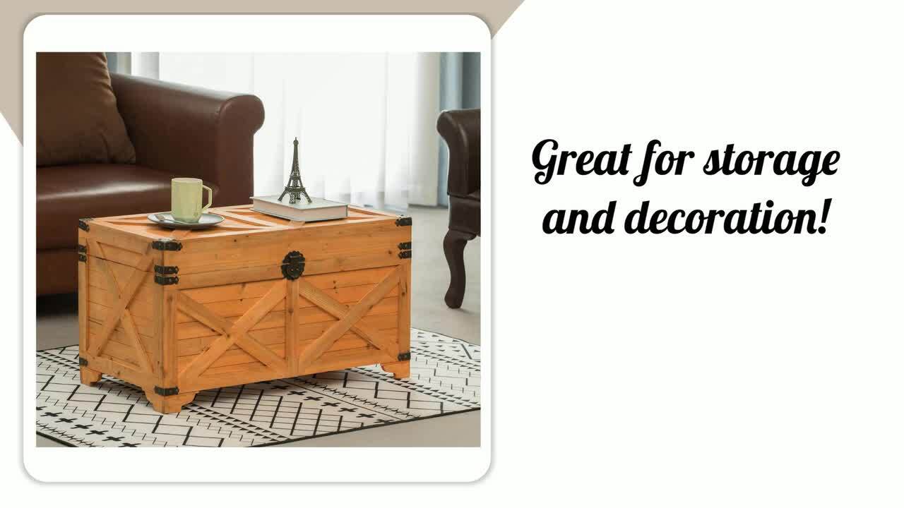 Vintiquewise 17.75 in. H Brown Barn Design Large Decorative Farmhouse  Wooden Storage Trunk Chest QI003804L