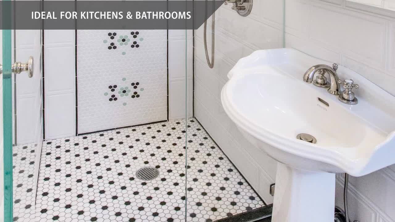 Madison Hex 1 in. Matte Cool White w/Black Dot 10-1/4 in. x 11-7/8 in. Porcelain Mosaic (8.6 sq. ft./Case) Madison Hex 1 in. Matte Cool White w/Black Dot 10-1/4 in. x 11-7/8 in. Porcelain Mosaic (8.6 sq. ft./Case)
