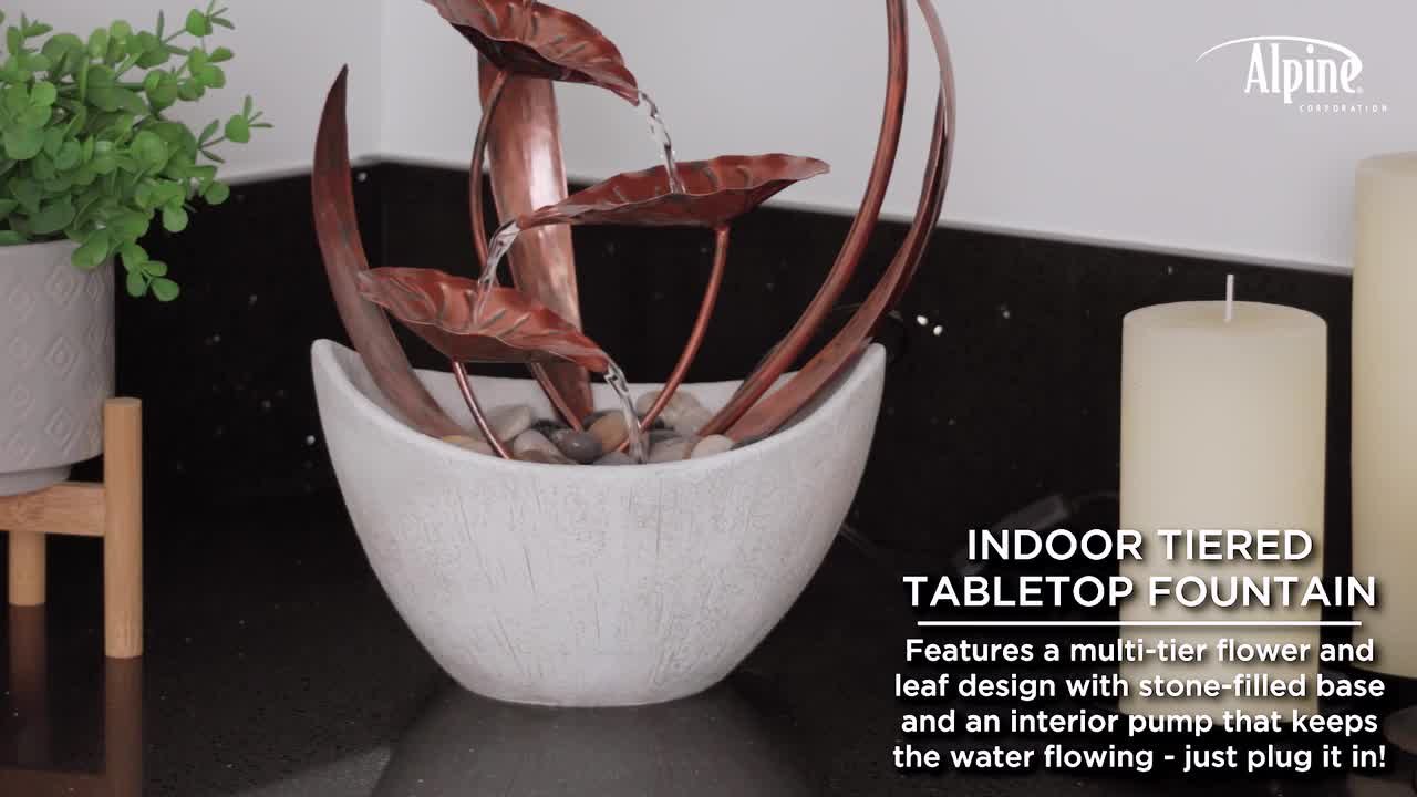 Alpine Corporation 14 in. Metal Floral Leaf Tabletop Fountain with