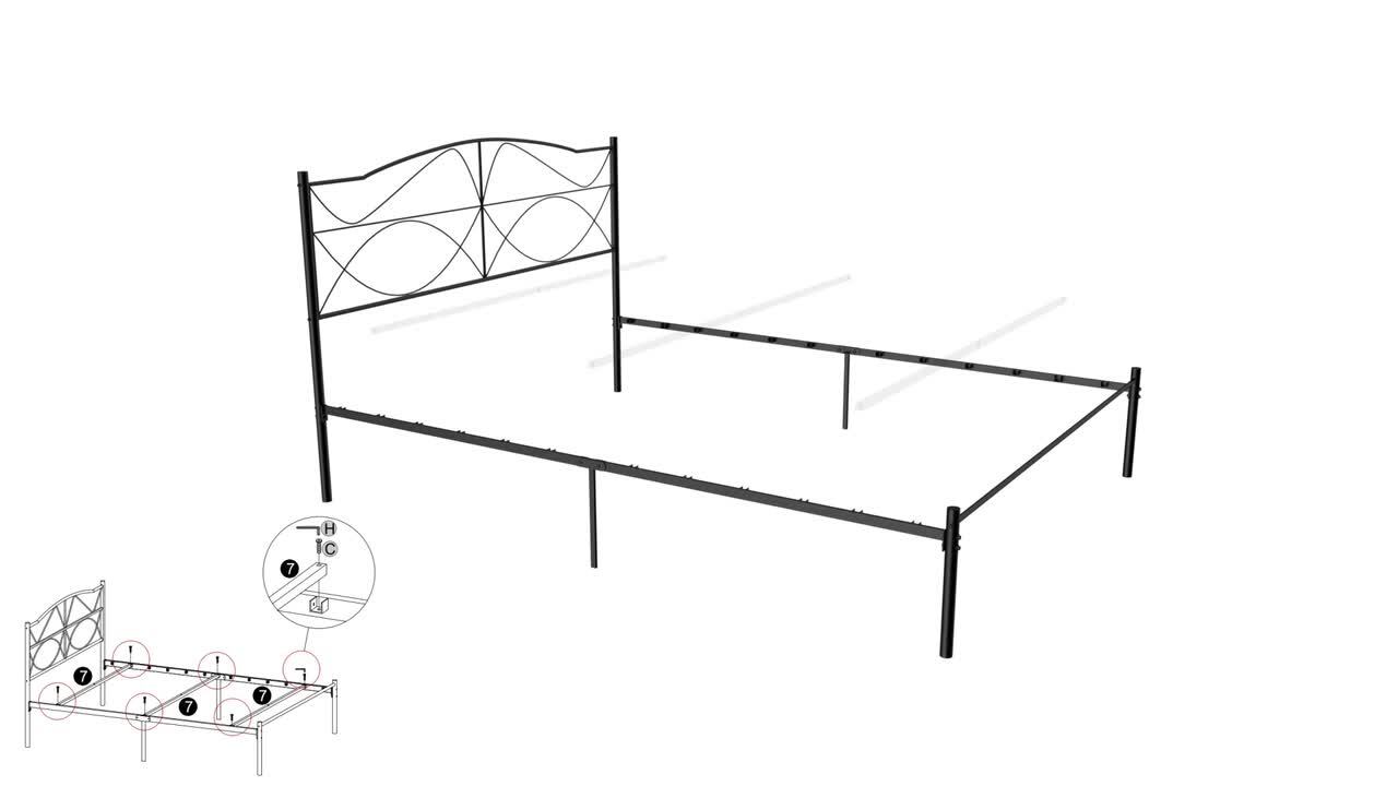 VECELO Bed Frame Black Metal Frame Queen Platform Bed with VECELO Bed Frame Black Metal Frame Queen Platform Bed with