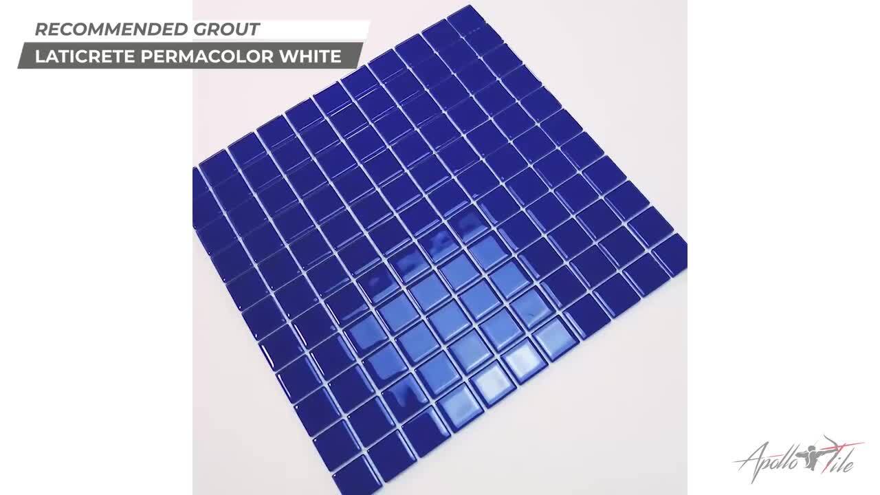 Blue 11.8 in. x 11.8 in. 1 in. x 1 in. Polished Glass Mosaic Tile (9.67 sq.  ft./Case)