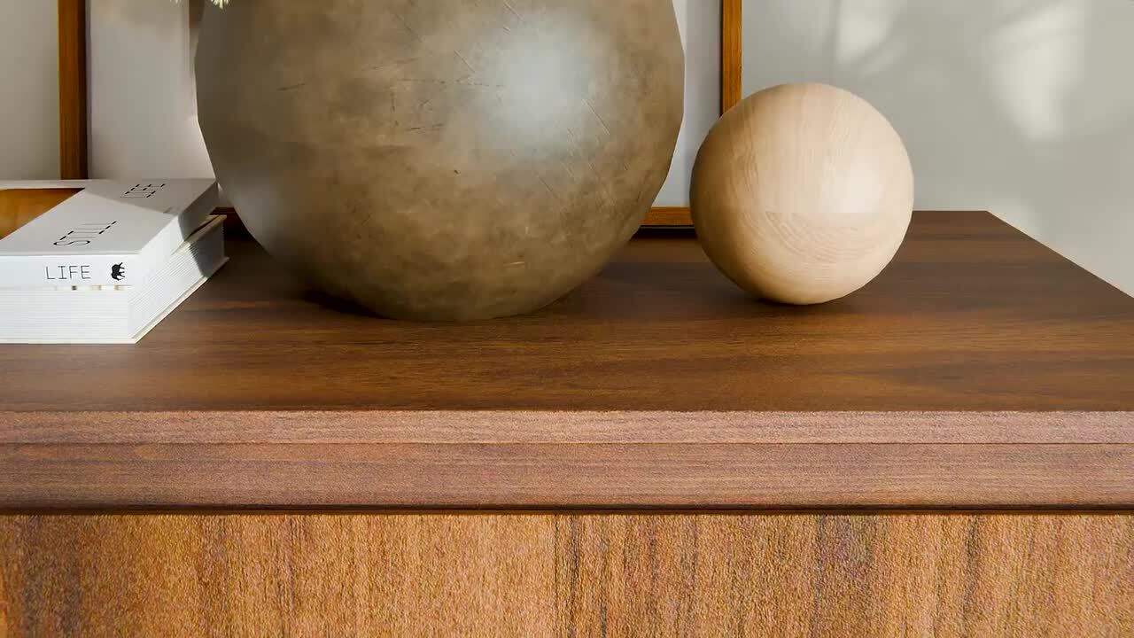 Brown Walnut Grain Finish 12-Drawers 70.9 in. Width Double Dresser Accent Storage Cabinet Organizer Handleless Design