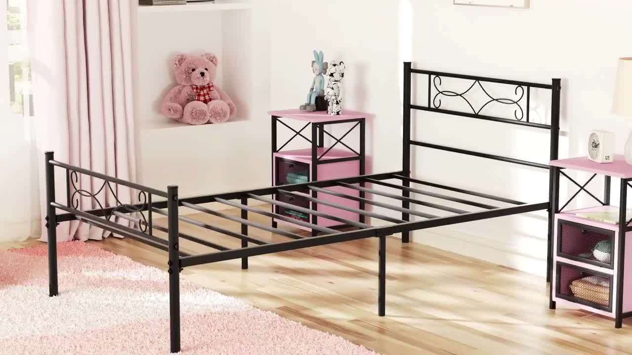 VECELO Bed Frame with Headboards, Black Heavy Duty Frame ，39 in 