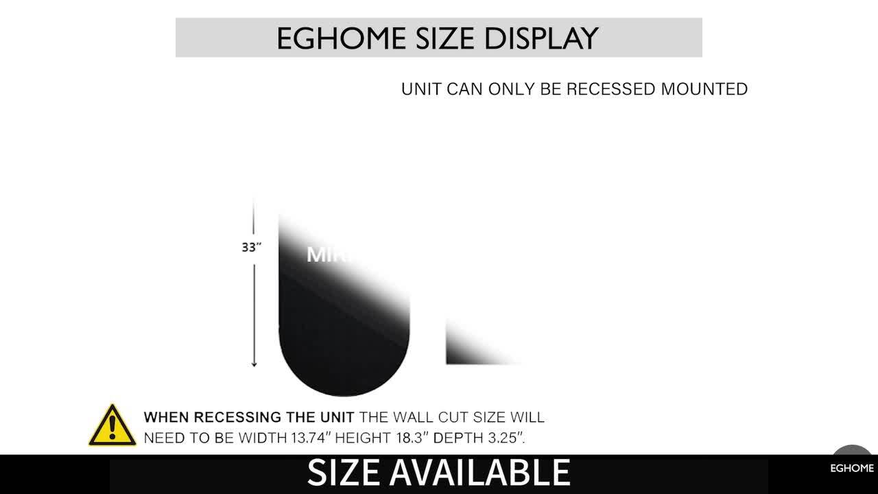 TEHOME 16-in x 33-in Recessed Mount Matt Black Mirrored Oval Medicine Cabinet