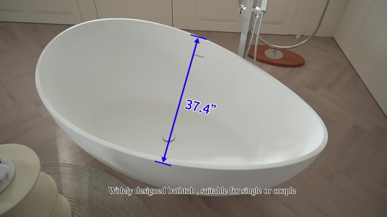 Zora 67 in. x 29 in. Stone Resin Freestanding Soaking Bathtub in White