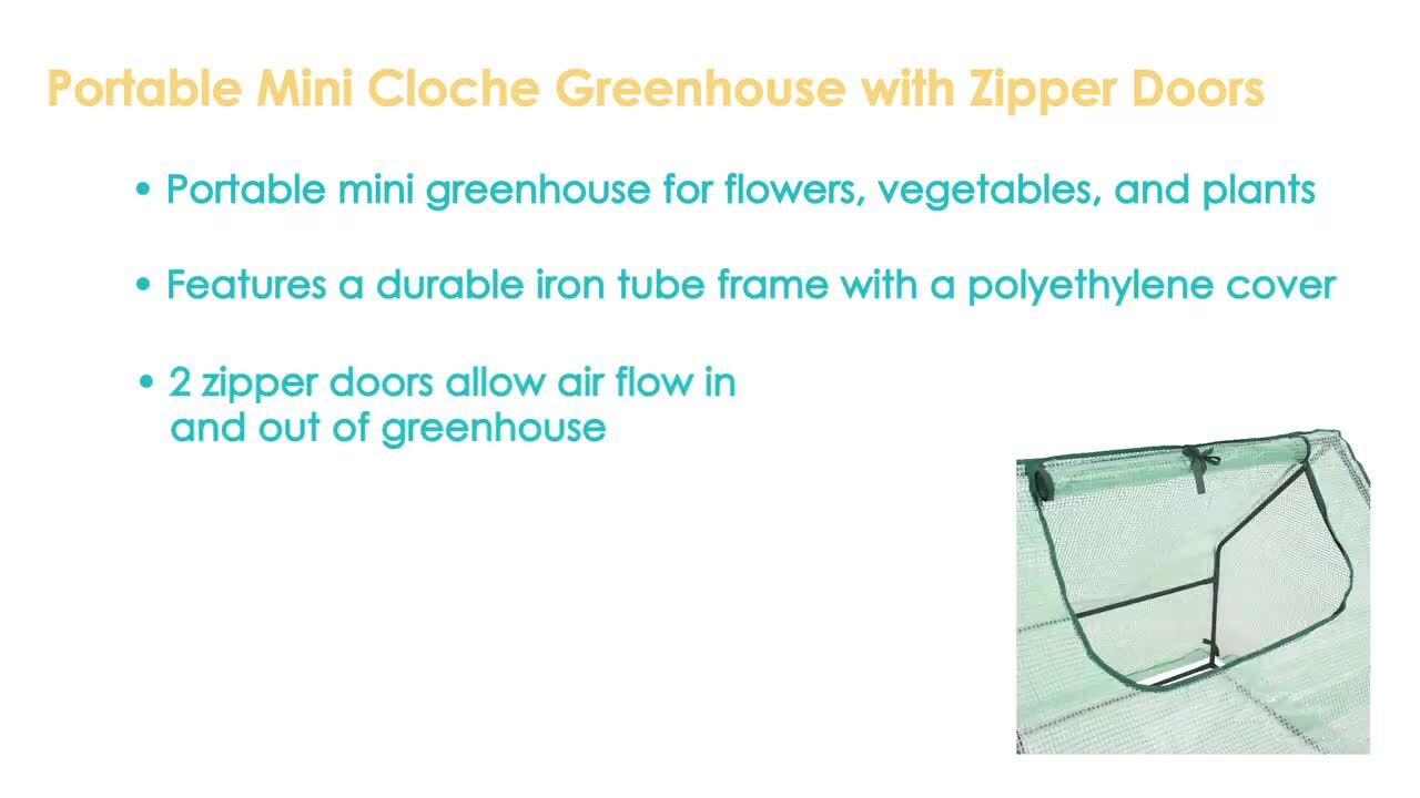 Sunnydaze 5 ft./11 in. x 2 ft./11 in. x 2 ft./11.5 in. Green Portable Mini  Cloche Greenhouse with Zippered Doors