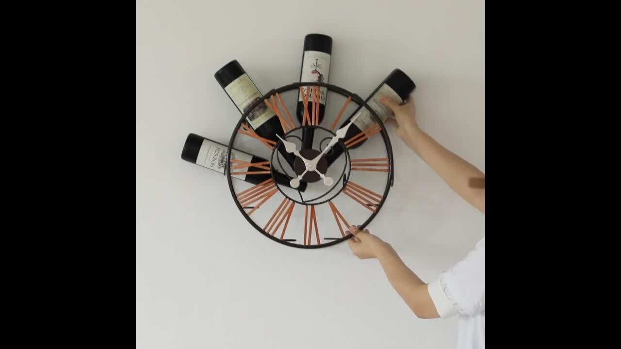 Vintiquewise Wall-Mounted Clock Design Wine Holder with Stemware