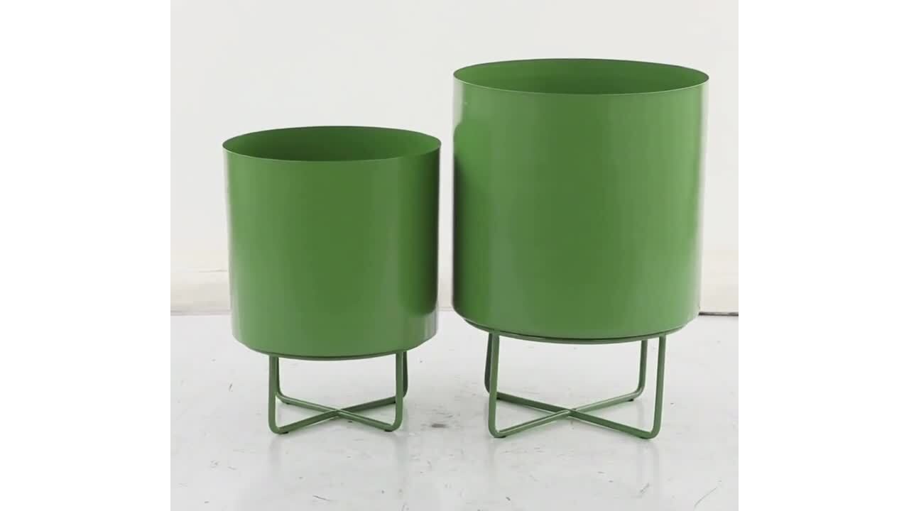 16 in., and 13 in. Medium Green Metal Planter (2- Pack)