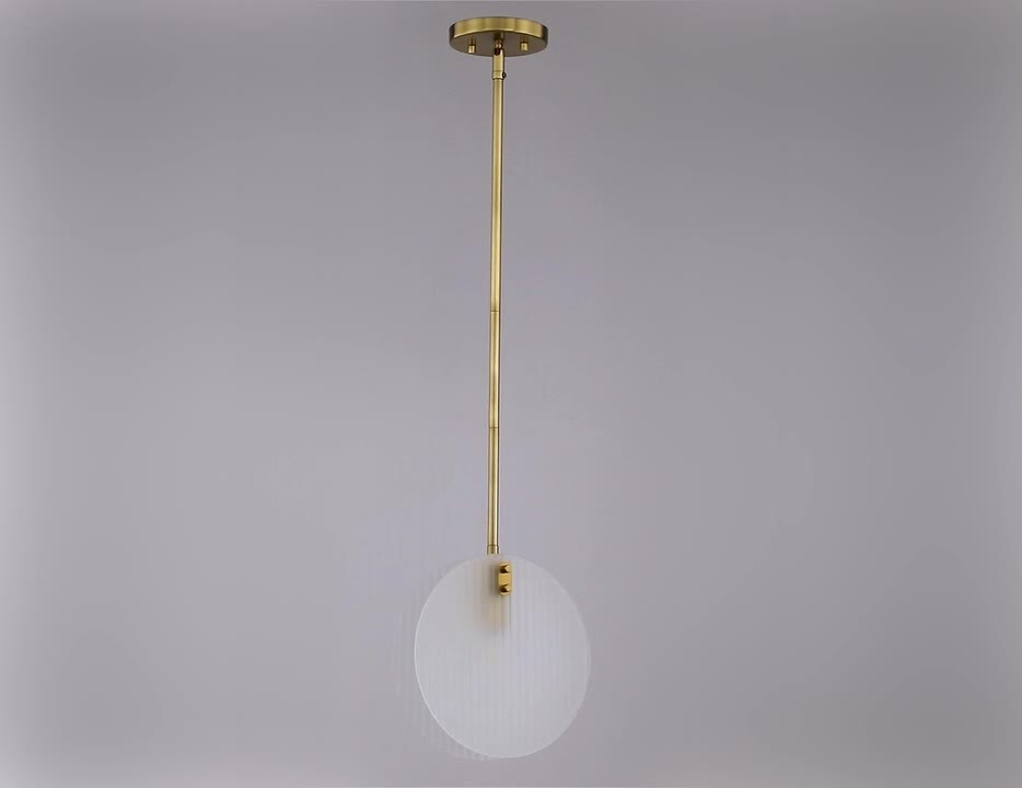 Designers Fountain - Sky 60-Watt 1-Light Brushed Gold Transitional Pendant Light with Etched Fluted Glass Shade and No Bulbs Included