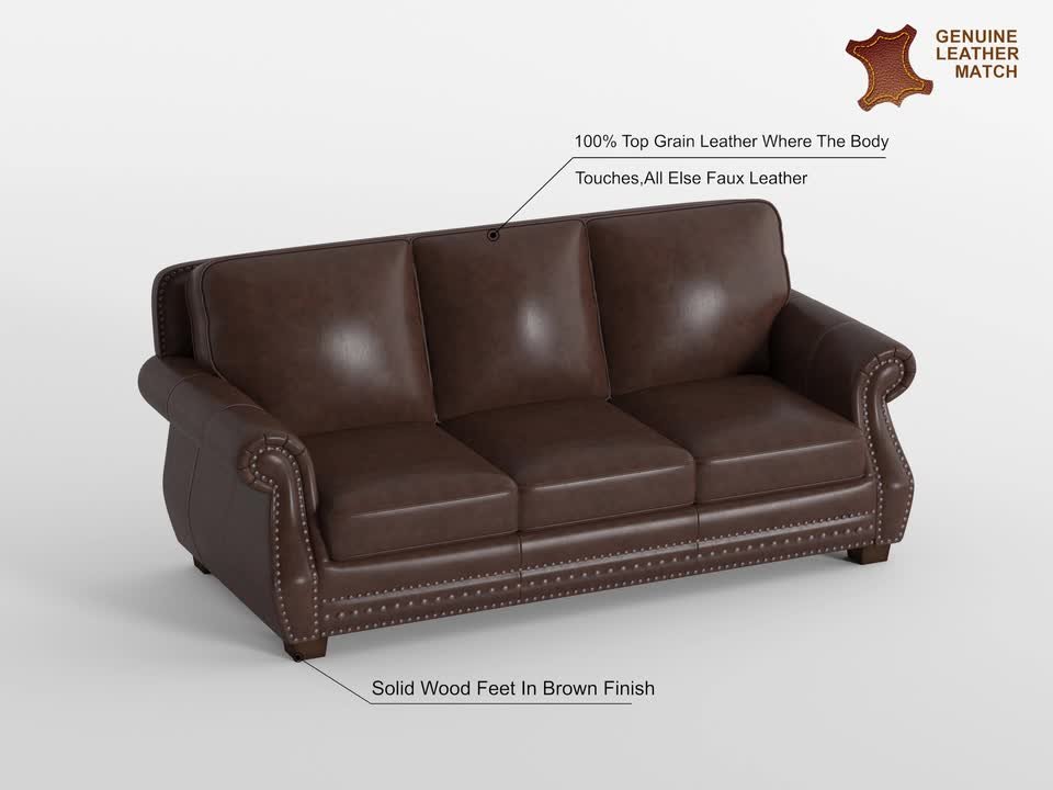 Lazzara Martina 86 in. W Rolled Arm Leather Rectangle Sofa in