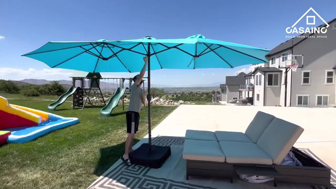 15 ft. Steel Patio Double-Side Market Umbrella with Base and