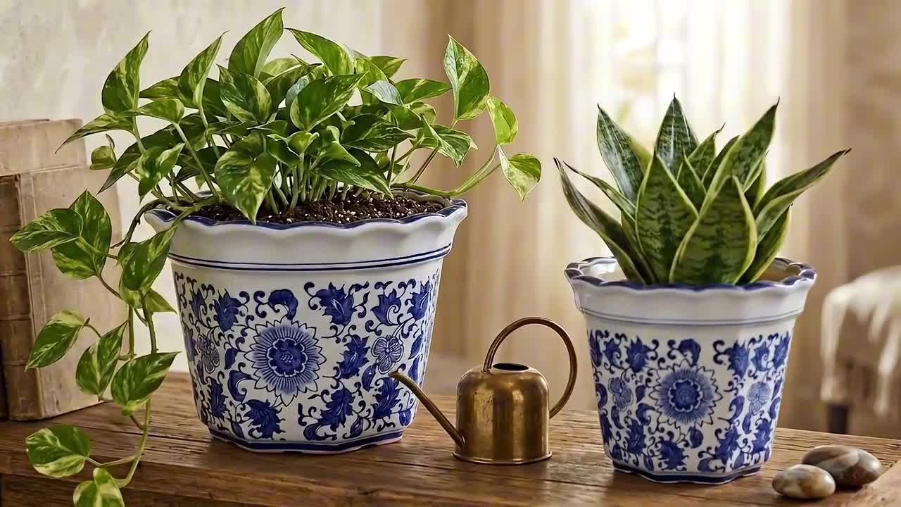 Liv & Skye 10 in. and 12 in. Blue Ceramic Chinoiserie Scalloped