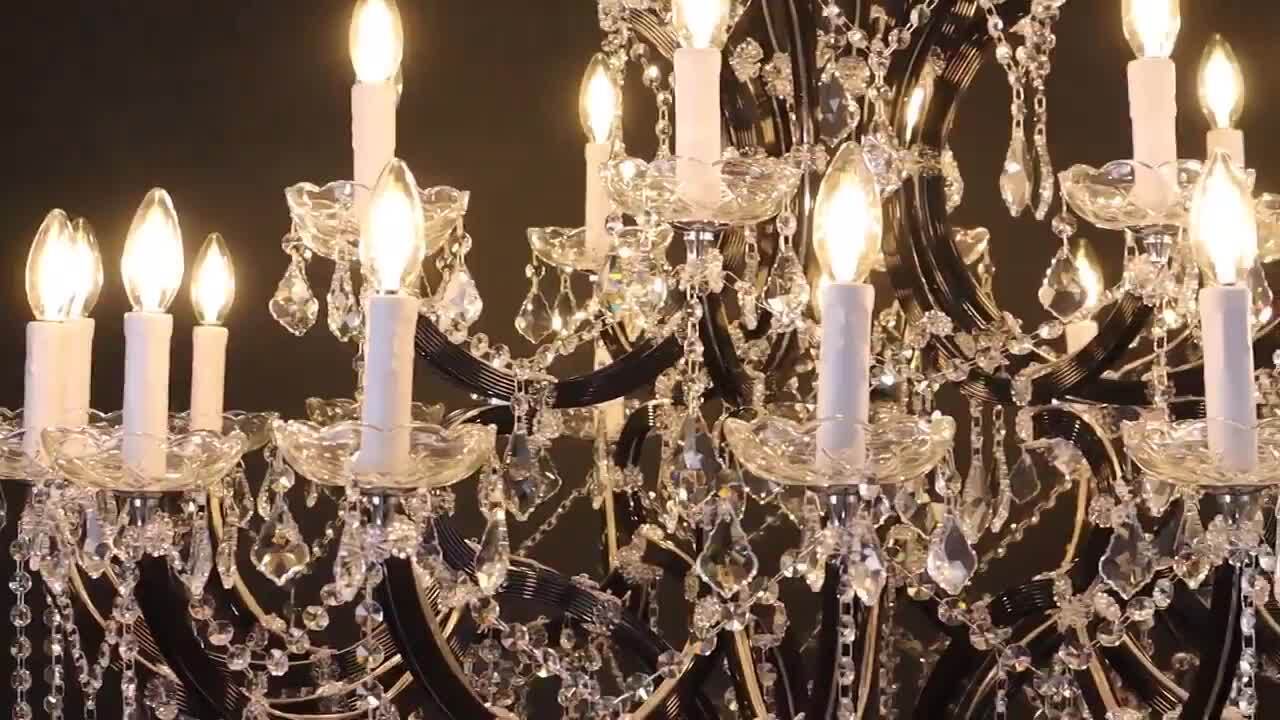 PUYRNF 24-Light 49 in. Crystal Black Chandelier, Large Foyer