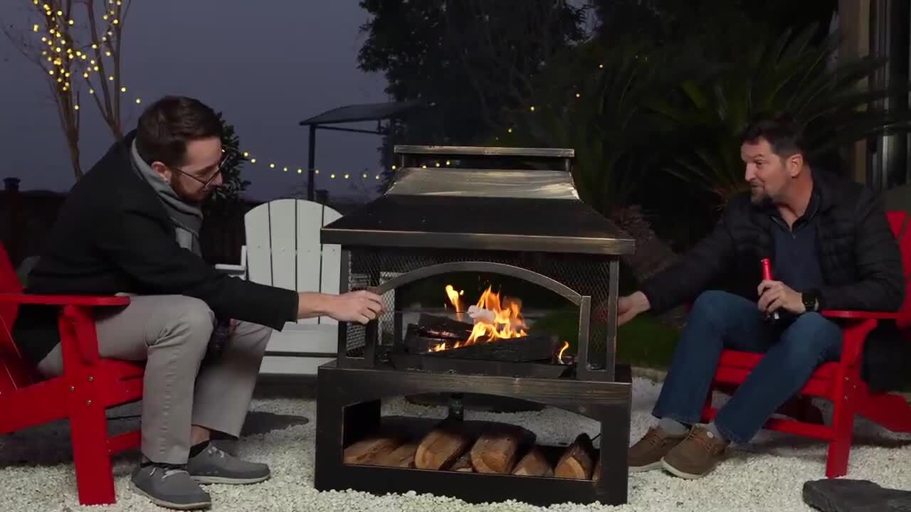 Bestier 37 in. Steel Outdoor Wood Burning Fireplace with