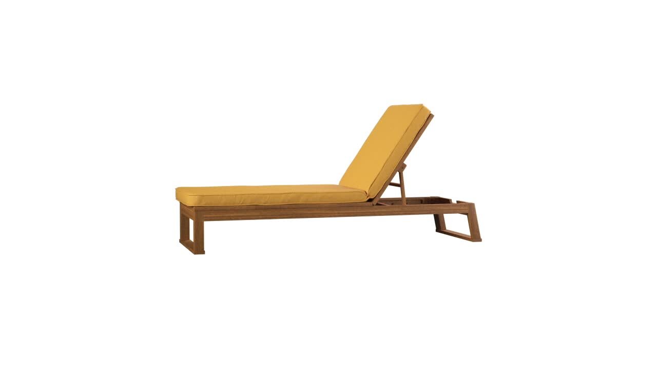 SAFAVIEH Solano Natural Brown 1-Piece Wood Outdoor Chaise Lounge Chair with  Yellow Cushion PAT7024B