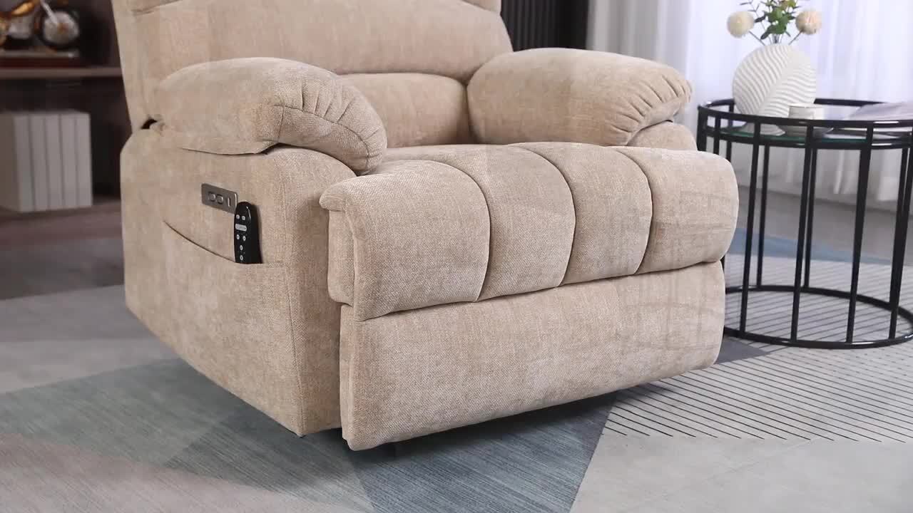 aisword Grey High Back Chenille Power Lift Recliner Chair with 8