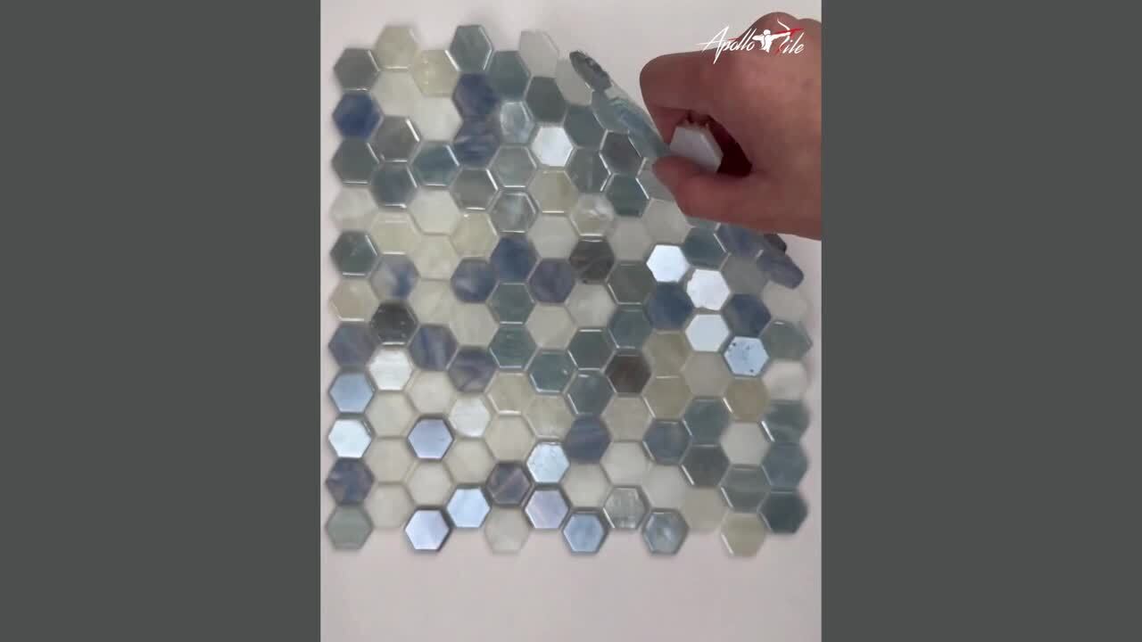 Apollo Tile 10.8 in. x 11.5 in. Light Blue Hexagon Glass Mosaic