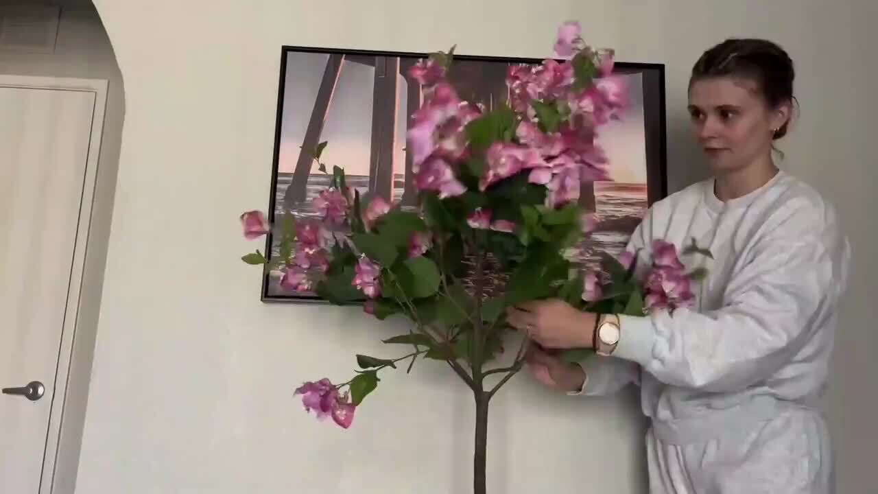 DR.Planzen 6 ft. Faux Bougainvillea Flowers Tree with White Tall