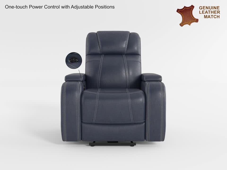 Lazzara Lafael Blue Leather Power Recliner with Power