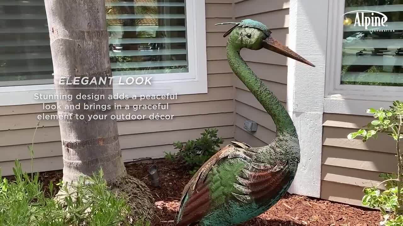 Patina Heron Statue Sculpture Garden Crane Bird Yard Art Decor Lawn Outdoo  Patio