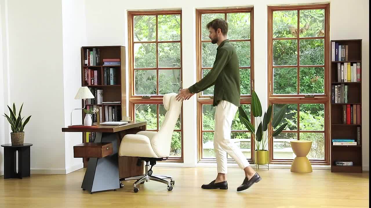 Glitzhome Mid-Century Modern White Leatherette Gaslift Glitzhome Mid-Century Modern White Leatherette Gaslift