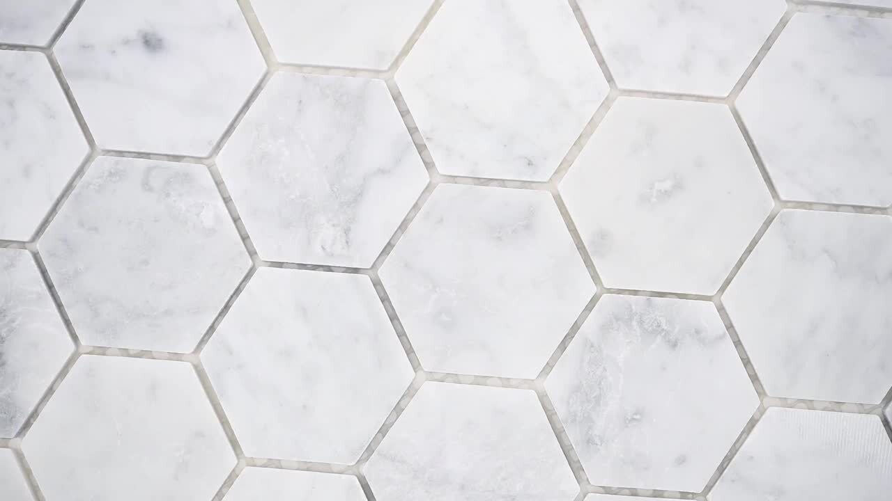 MSI      Carrara White Hexagon 12 in. x 12 in. x 10 mm Polished Marble Mesh-Mounted Mosaic Floor and Wall Tile (10 sq. ft. /case)