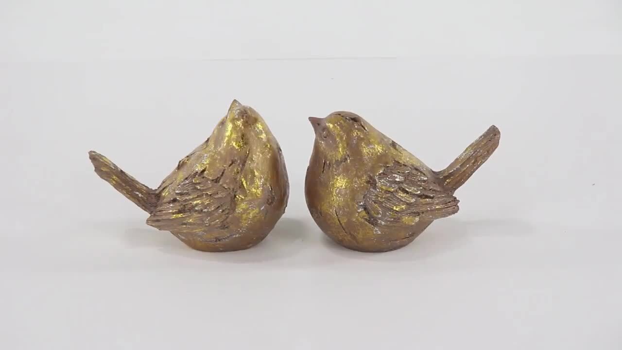 Litton Lane Gold Polystone Bird Sculpture (Set of 2) 54897 - The