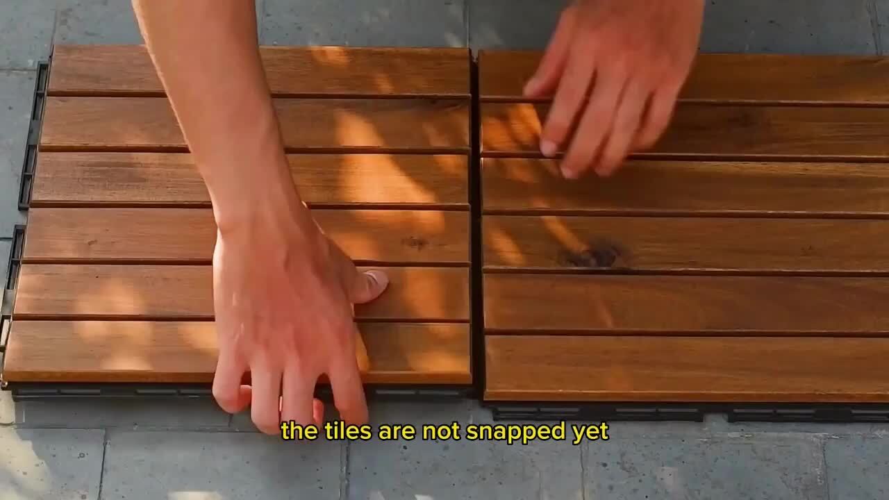 YOFE Brown Acacia Wood 3/4 in. T x 12 in. W Solid Hardwood Flooring Interlocking Deck Tiles - Checker Pattern(10 sqft/case)