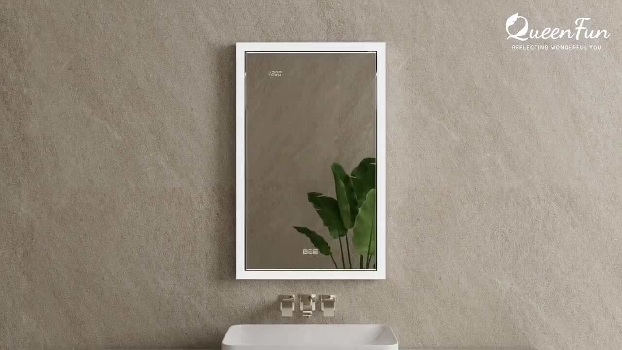 QueenFun Nova 24 in. W x 32 in. H Rectangular Aluminum Recessed/Wall Mount Dimmable Fogless Lighted Medicine Cabinet with Mirror