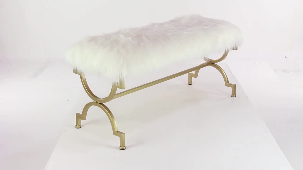 Litton Lane - Gold Bench with White Faux Fur Top 20 in. X 42 in. X 17 in.