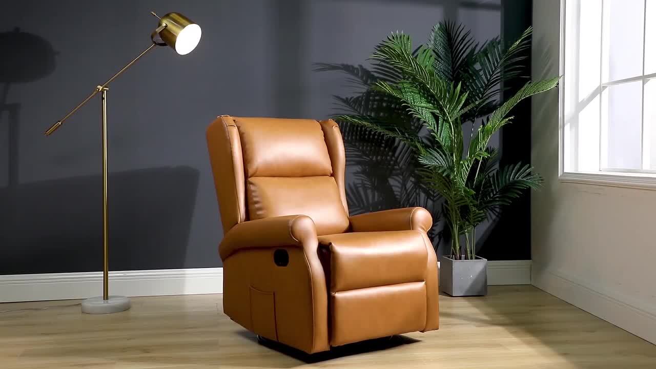 JAYDEN CREATION Chiang Camel Faux Leather Swivel Recliner