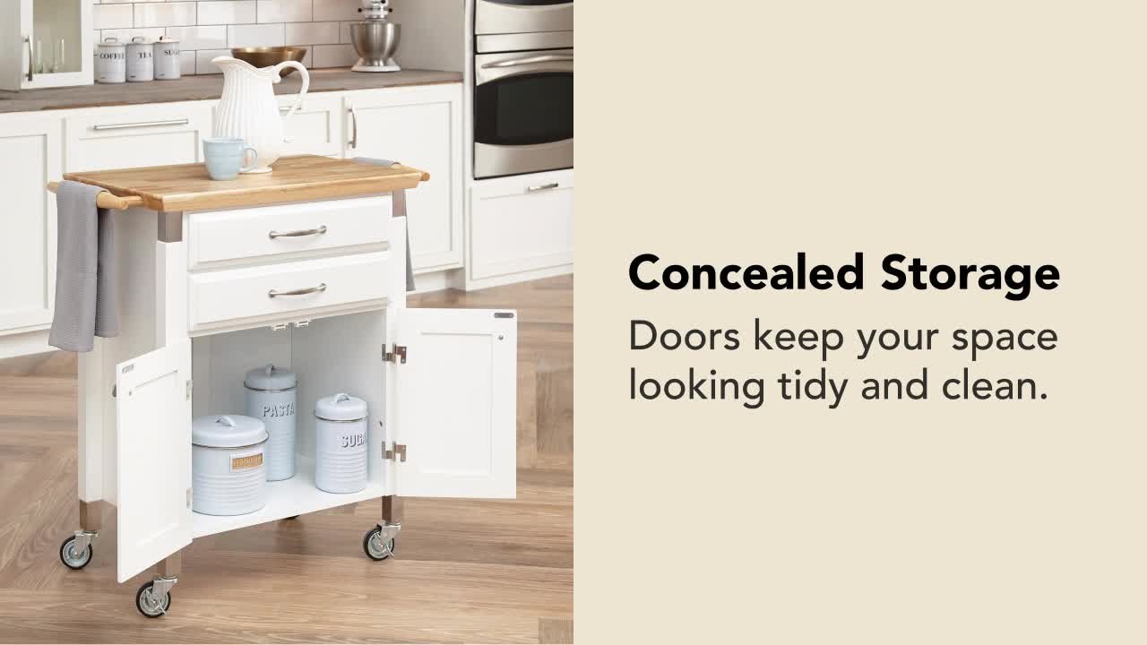 HOMESTYLES Dolly Madison White Kitchen Cart with Natural Wood Top
