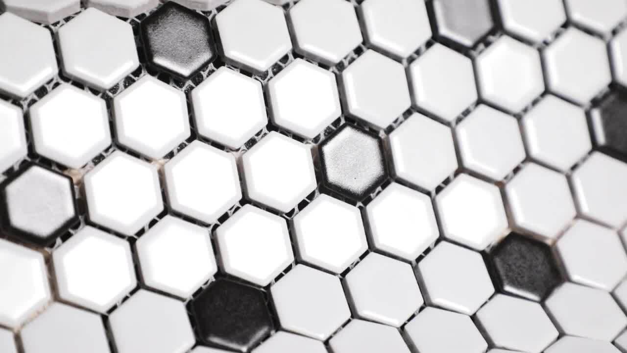 Madison Hex 1 in. Matte Cool White w/Black Dot 10-1/4 in. x 11-7/8 in. Porcelain Mosaic (8.6 sq. ft./Case) Madison Hex 1 in. Matte Cool White w/Black Dot 10-1/4 in. x 11-7/8 in. Porcelain Mosaic (8.6 sq. ft./Case)