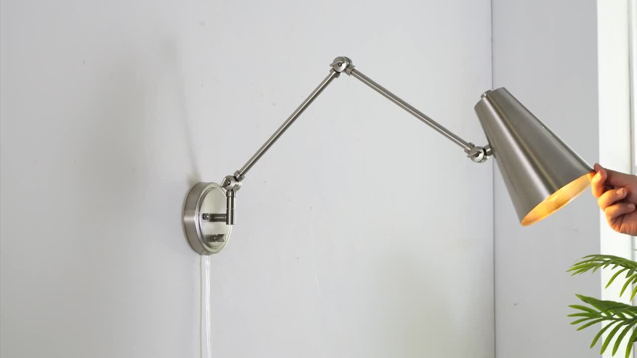 Nickel Swing Arm Wall Lamp, Modern Adjustable Wall Mounted Sconce