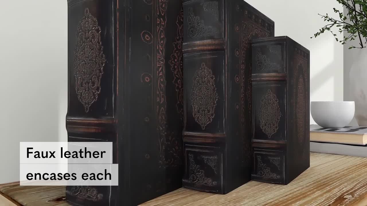 Litton Lane Rectangle Wood Faux Book Box with Faux Leather  display picture 1
