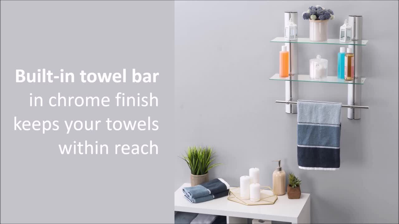 16 in. L x 8 in. H x 5 in. W 2-Tier Clear Glass Bathroom Shelf in Polished Chrome 16 in. L x 8 in. H x 5 in. W 2-Tier Clear Glass Bathroom Shelf in Polished Chrome