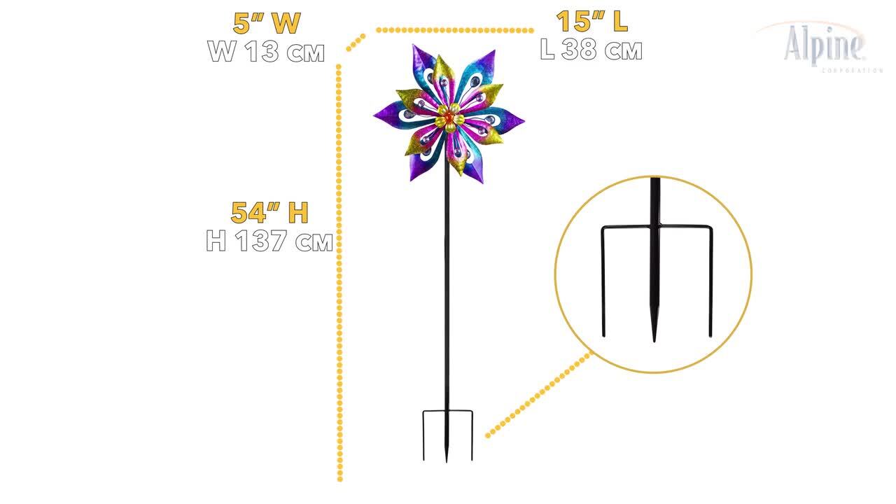 Alpine Corporation 54 in. Tall Metal Layered Floral Wind Spinner