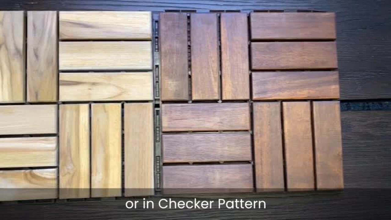 GOGEXX 12 in. x 12 in. Square Acacia Wood Interlocking Flooring Deck Tiles Checker Pattern Patio in Brown (Pack of 30 Tiles)