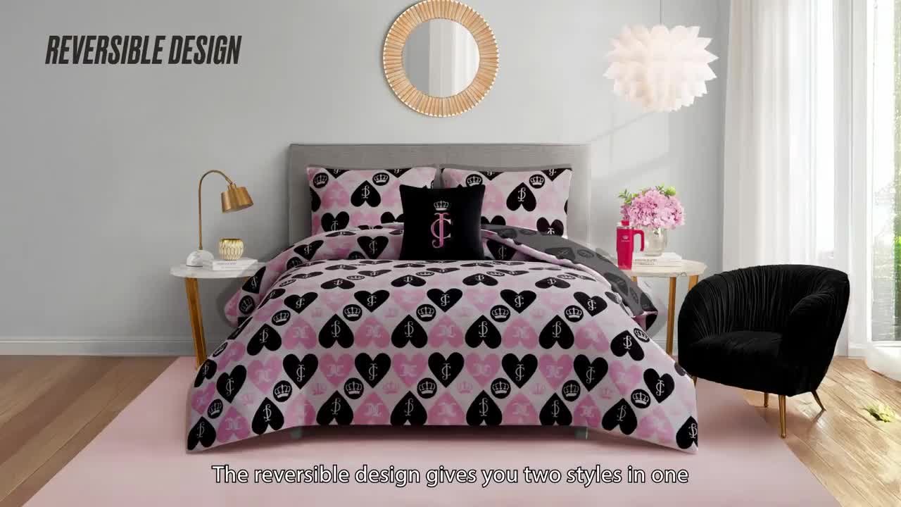JUICY COUTURE Plush Queen Heart Logo Reversible 3-Piece Pink/Black