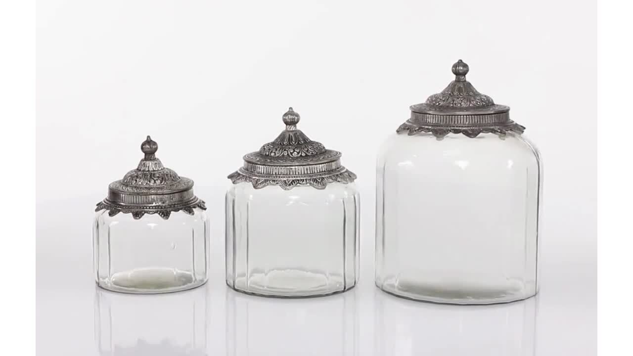 Clear Glass Decorative Jar Set with Silver Lids by Ivory and Iris in Clear/Silver | Michaels