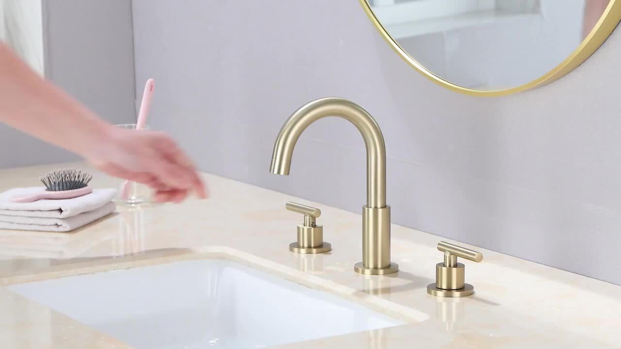 8 in. Widespread 2-Handle Mid-Arc Bathroom Faucet with Valve and cUPC Water Supply Lines in Brushed Gold 8 in. Widespread 2-Handle Mid-Arc Bathroom Faucet with Valve and cUPC Water Supply Lines in Brushed Gold