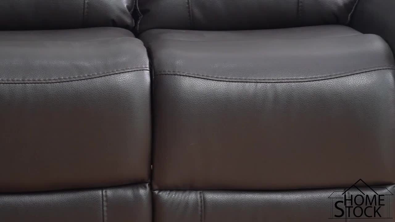 HOMESTOCK 85.82 in. D Rolled Arm Faux Leather Rectangle Push Back Recliner Sofa - Thumbnail 2