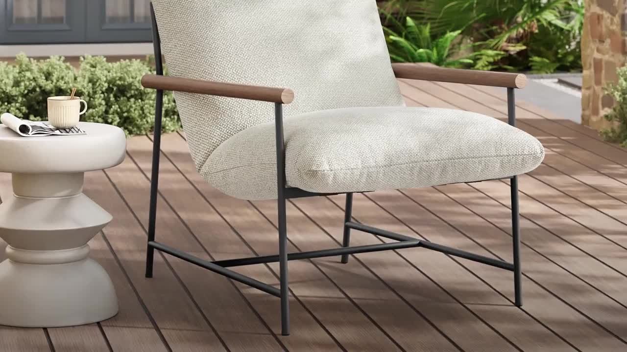 MODWAY Raya Metal Outdoor Patio Boucle Ottoman with Charcoal Gray