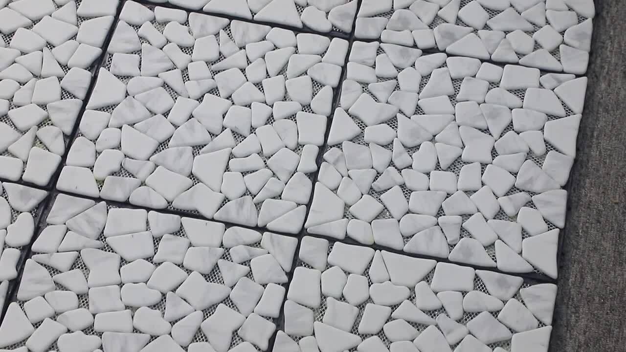 White Deck Pebble 12 in. x 12 in. Outdoor Patio Flooring Recycled Glass Interlocking Mosaic Floor Tile (4 sq. ft./Case)