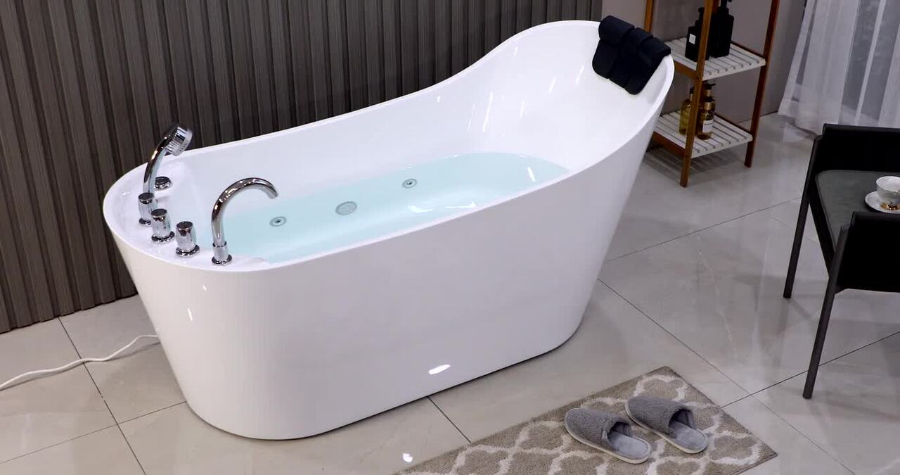 67 in. Acrylic Right Drain Oval Flat Bottom Freestanding Bathtub in White 67 in. Acrylic Right Drain Oval Flat Bottom Freestanding Bathtub in White