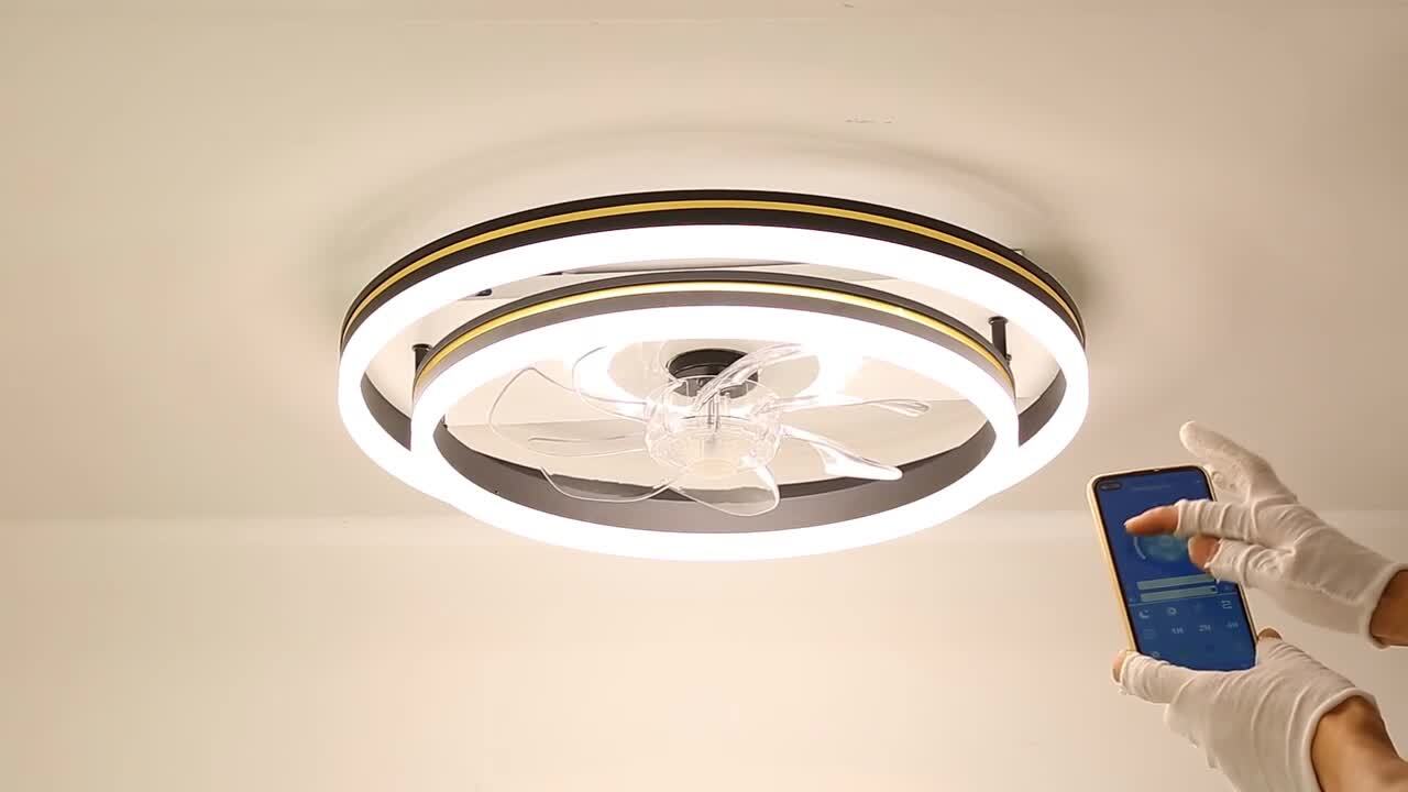 Oaks Aura DC2005 20in.LED Smart App Remote Control Ceiling Fans with Lights, Low Profile DC Motor Flush Mount Ceiling Fan for Bedroom