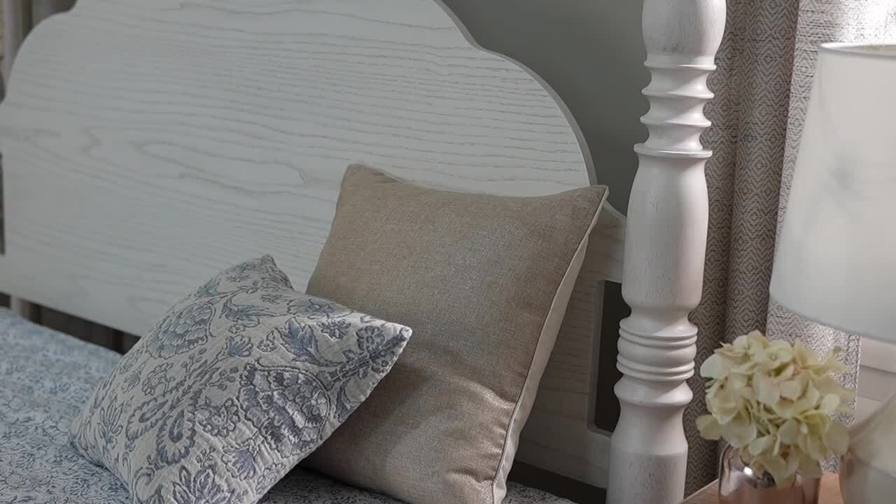 Baxton Studio Martino White Wood Frame Queen Four Poster Bed 264