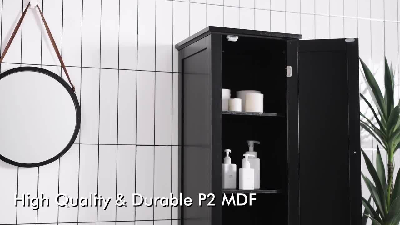 Bunpeony 14.5 in. W x 14.5 in. D x 63 in. H Black Freestanding Bathroom Storage Linen Cabinet